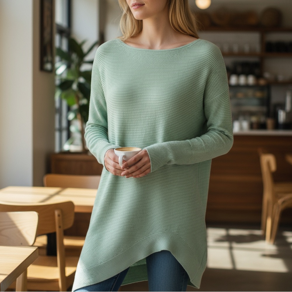 Eileen Fisher Mint Green Asymmetrical Tencel Tunic Sweater Minimalist Size Small